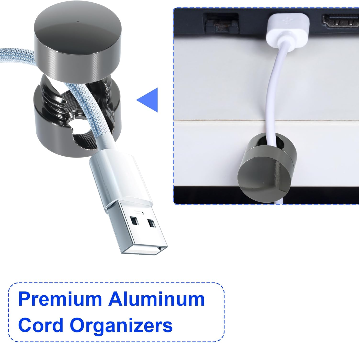 6 Sets Charger Holders for Cords, Black Adjustable Cable Anchor Holders, Adhesive Metal Cord Clips, Cable Management Wire Organizers for Desk, Office, Nightstand