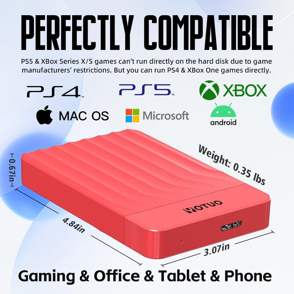 Portable External Hard Drive Storage Expansion Mobile HDD USB 3.0 for PC, Mac, Desktop, Laptop, PS4, PS5, Xbox One X/S, Xbox 360, Xbox Series X/S, Office & Game (Red, 1TB)