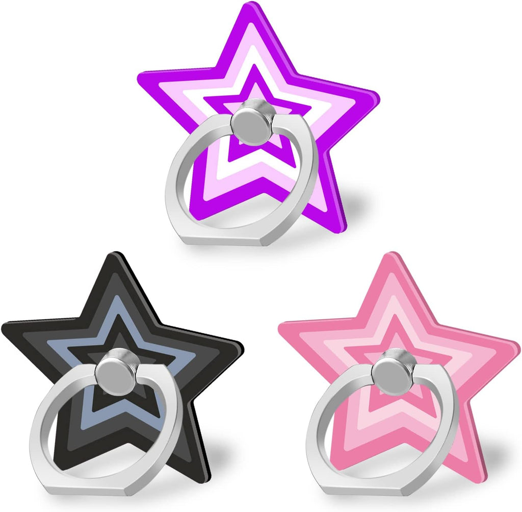 Bonoma Cute Star Phone Ring Holder, 3 Pack Universal Finger Ring Stand Grip Kickstand Ring, 360° Rotation Universal Stylish Stand Compatible with All Smartphones