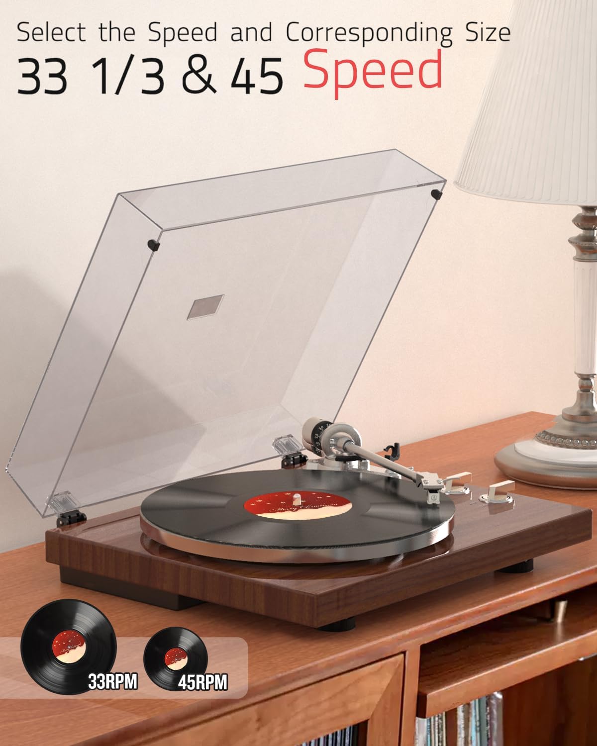Record Player for Vinyls Turntables Wireless Output Connectivity Belt-Drive 33 45 RPM Speed Phono Line USB Digital to PC Recording MM Audio Cartridge Stylus Adjustable Counterweight Vintage Brown