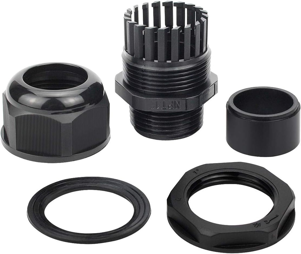XHF 20 Pcs 1" IP68 Strain Relief Nylon Cord Grip Waterproof NPT Cable Glands Adjustable UL Listed and RoHS Compliant(Black)
