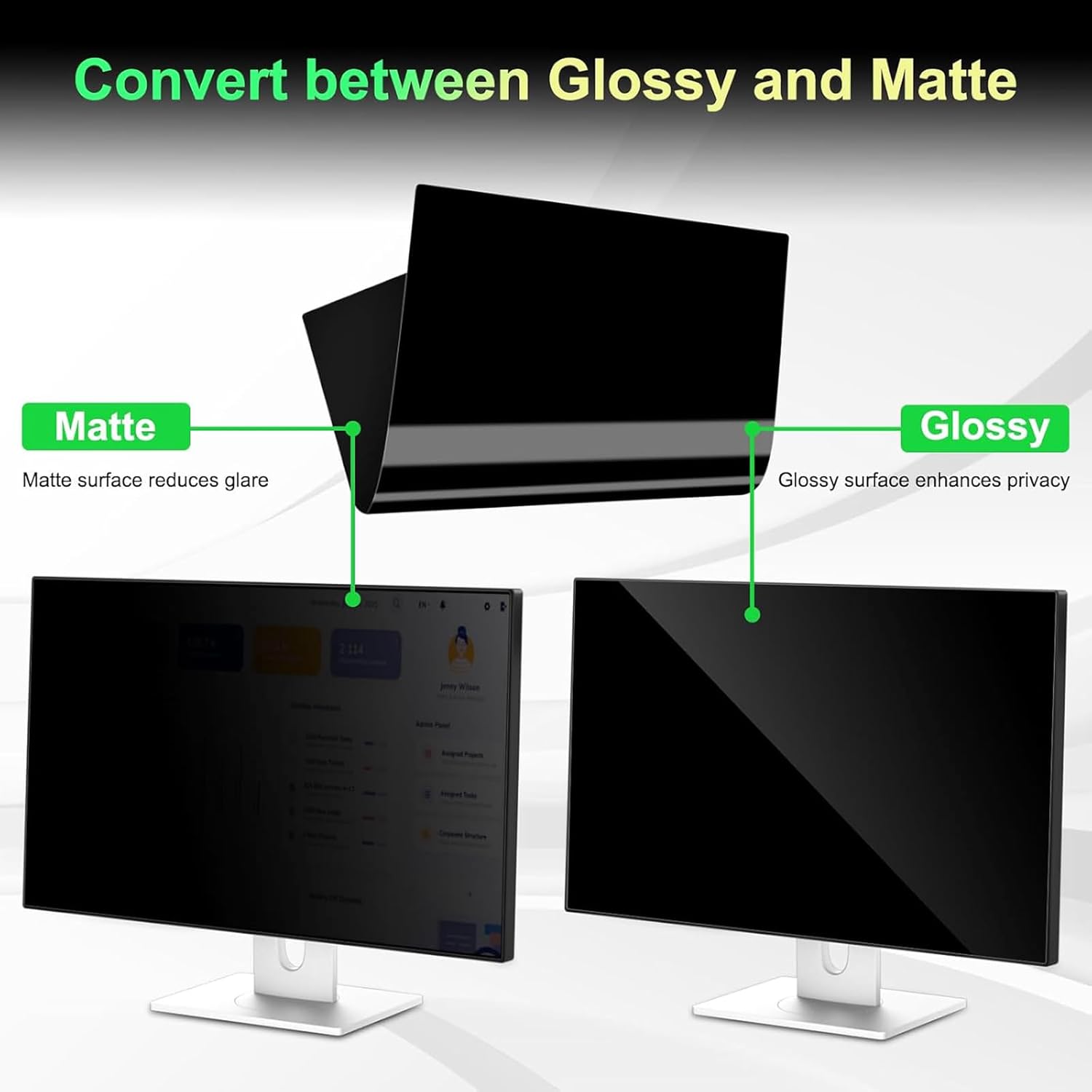 [2 Pack] 24 Inch Computer Privacy Screen Filter for 16:9 Aspect Ratio, Eye Protection, Anti-Glare, Anti-Blue Light Computer Monitor Privacy Filter, Removable Anti-Scratch 24in Protector Film