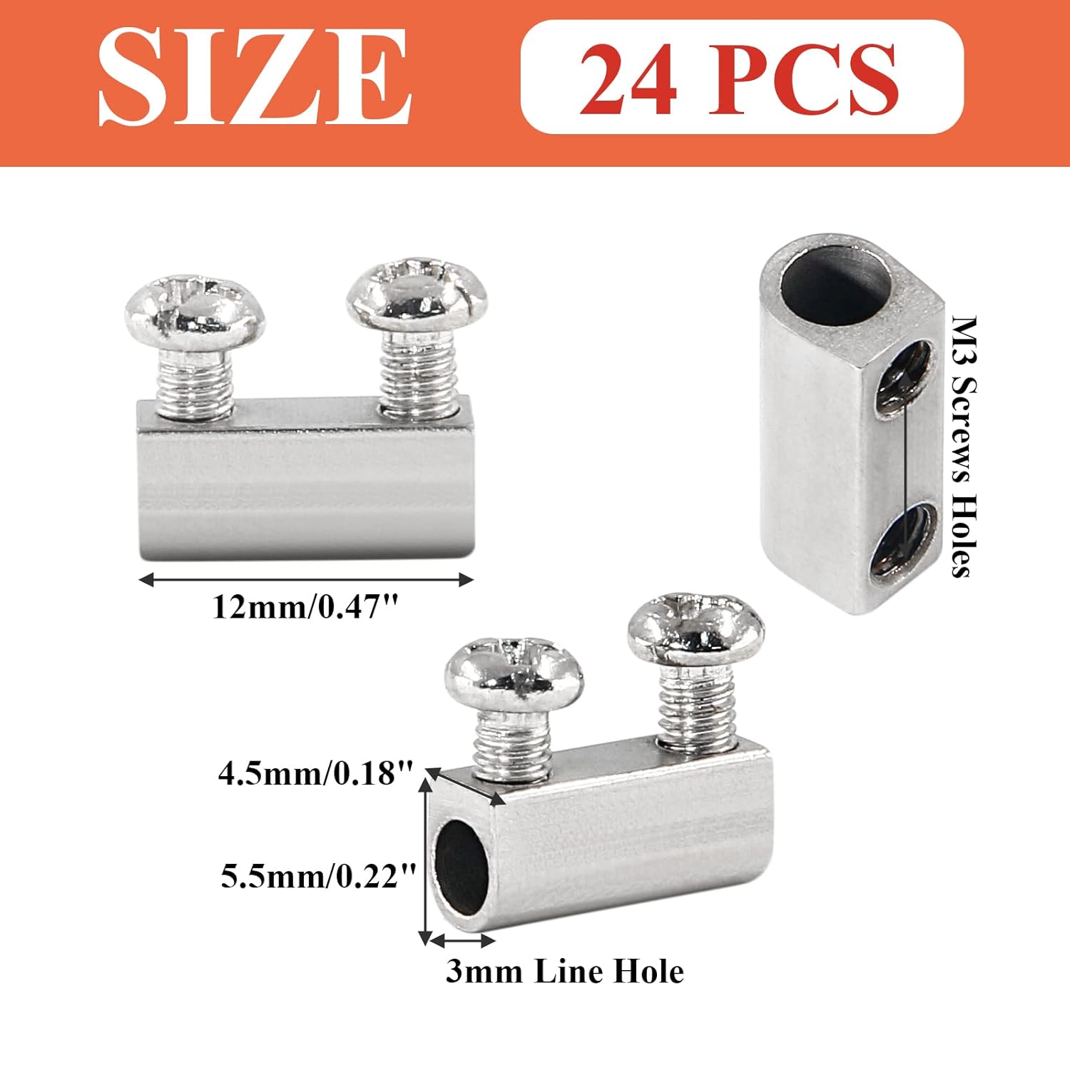 Biaungdo 24 Pcs Stainless Steel Wire Rope Cable Clamp, Adjustable New Upgrade Double Hole Wire Rope Clamp Fastener