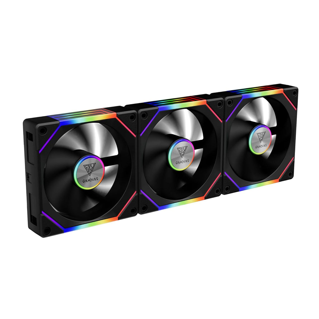 GAMDIAS AEOLUS P2-1203 120mm ARGB PWM Fan (3 Pack, no Hub), Include Reverse Fan Blade x3 & Controller, ARGB Sync, Easy Installation & Cabless Daisy-Chain Design, Silent Operation, Up to 2400RPM, Black