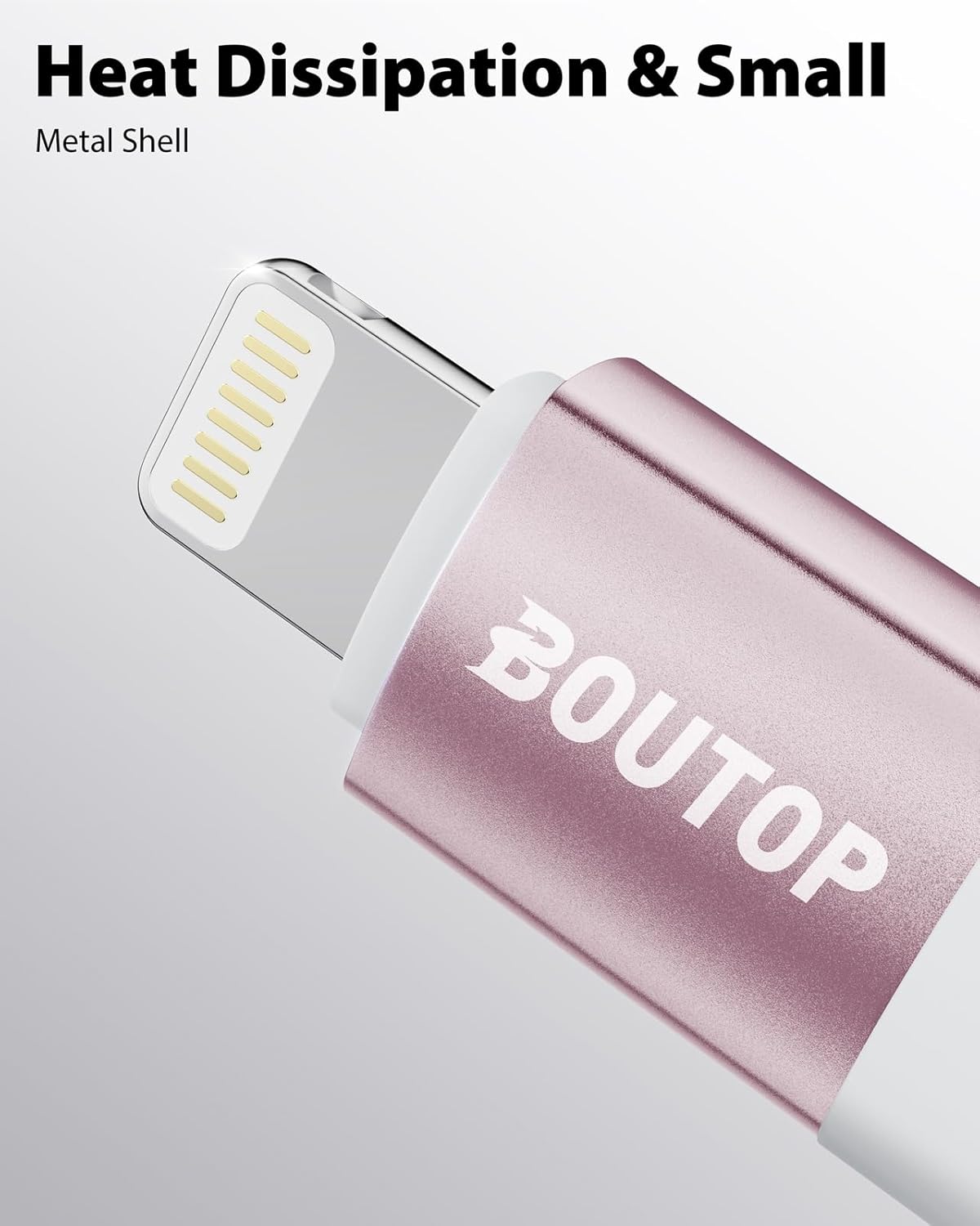 [MFi Certified] 36W USB C to Lightning Cable Adapter, Support Data Sync/PD Fast Charging Compatible with iPhone iPad AirPods, with Anti-Lost Holder - Rose Gold 3 Pack