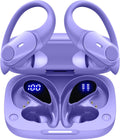 GOLREX Active Noise Cancelling Ear Buds Wireless Earbuds Bluetooth Headphones with 80H Playtime LED Display Wireless Charging Case, Over-Ear Hooks Earbud for Sports Running Gym Workout Purple