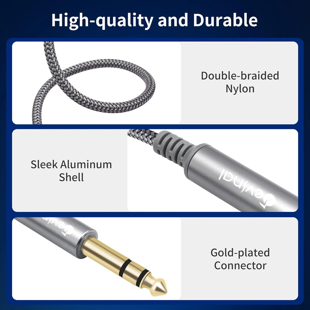 Devinal 1/4 inch Headphone Extension Cable, 6.35mm TRS Male to Female Stereo Cord, Quarter Inch Guitar Cable Extender, 20ft (6 Meters)