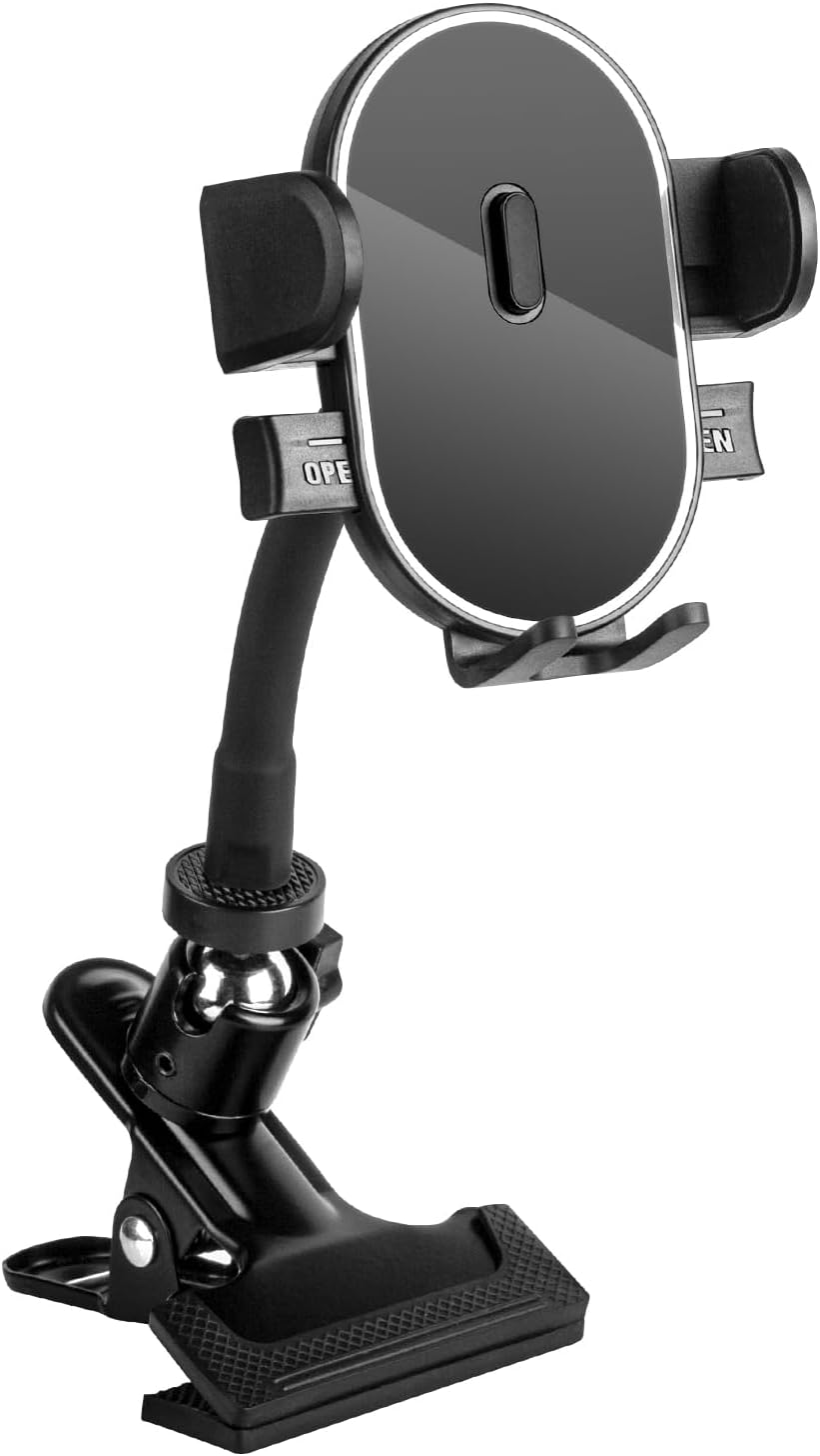 ROCKFREE Clip Phone Holder with 360° Gooseneck Arm & Auto-Locking Clamp,Short/Medium/Long Arm Options for Desk, Mic Stand, Table,Treadmill – Fits 4-7" Smartphones(Short-3.9 inch Arm)