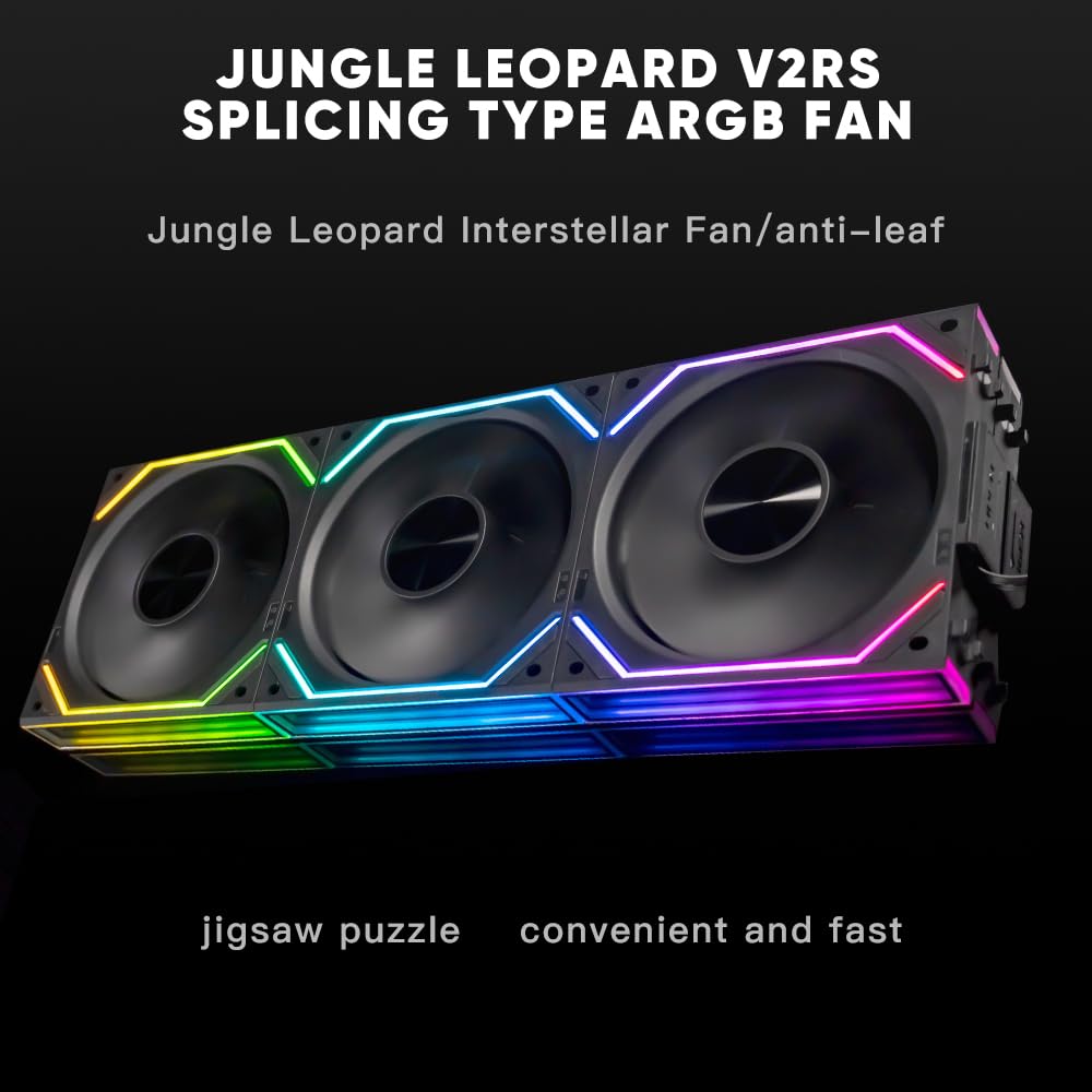 Jungle Leopard Interstellar V2 RS 120mm PC Reverse Blade Case Fan Infinity Mirror Module Daisy-Chain ARGB Fan Triple Pack Suitable Computer Cooling Fans 360mm AIO Cooler(Black-3Pack)