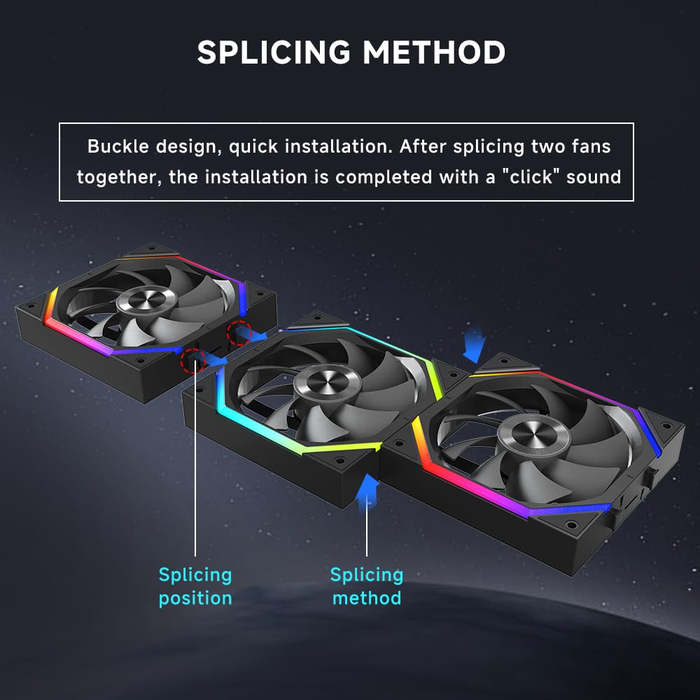 Jungle Leopard Galaxy 120mm PC Reverse Blade Case Fans, ARGB and PWM Cooling Fan PC, Axle Core Double Ring CD Pattern Module Computer Fans, Daisy-Chain 5V RGB Fan (Black 3 Pack)