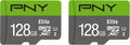 PNY 128GB Elite Class 10 U1 microSDXC Flash Memory Card - 100MB/s, Class 10, U1, Full HD, UHS-I, Micro SD (Pack of 2)