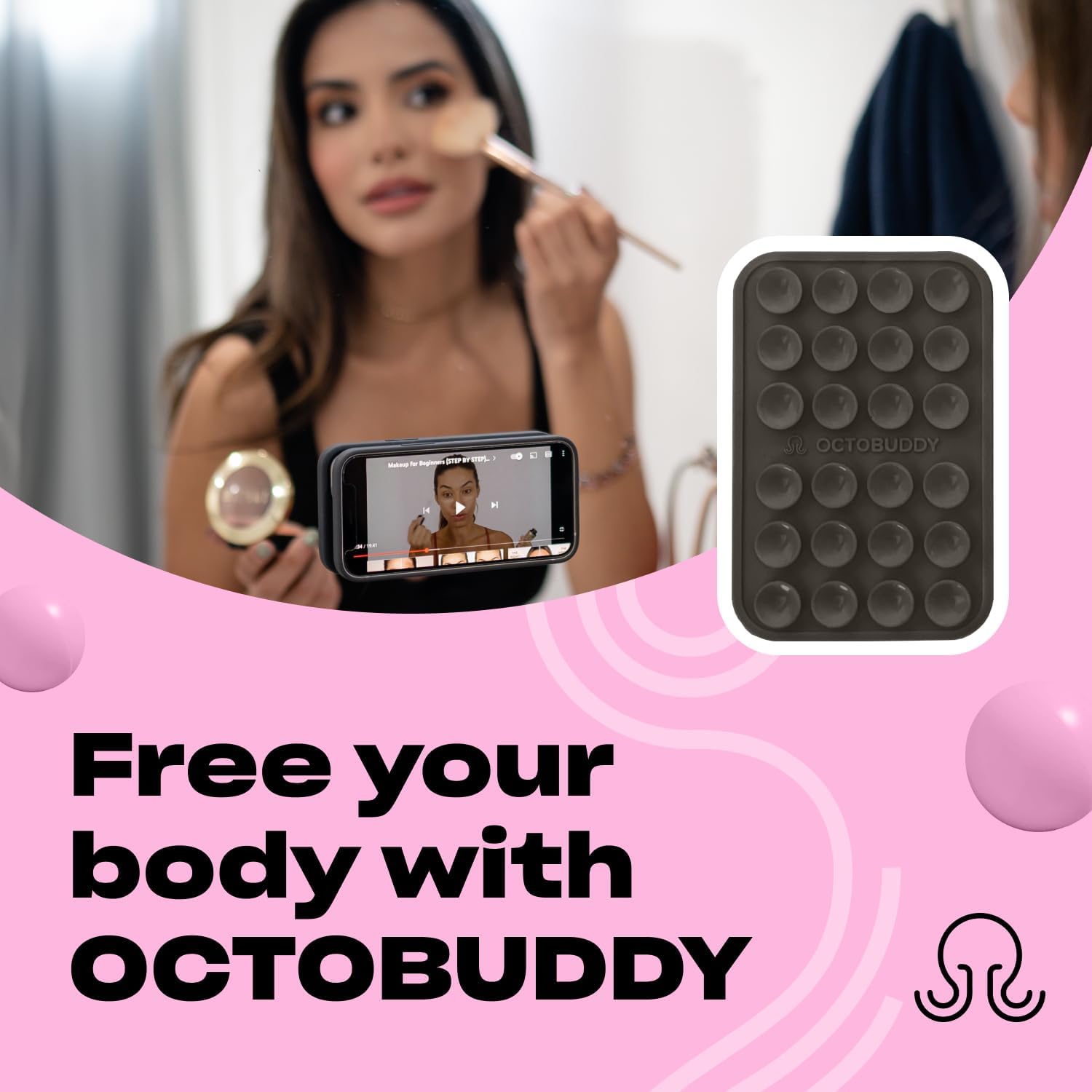 Classic MAX - Silicone Suction Phone Case Adhesive Mount - Hands-Free, Strong Grip Holder for Selfies and Videos - iPhone and Android Compatible - 2.6″ x 3.9″, Black Oyster