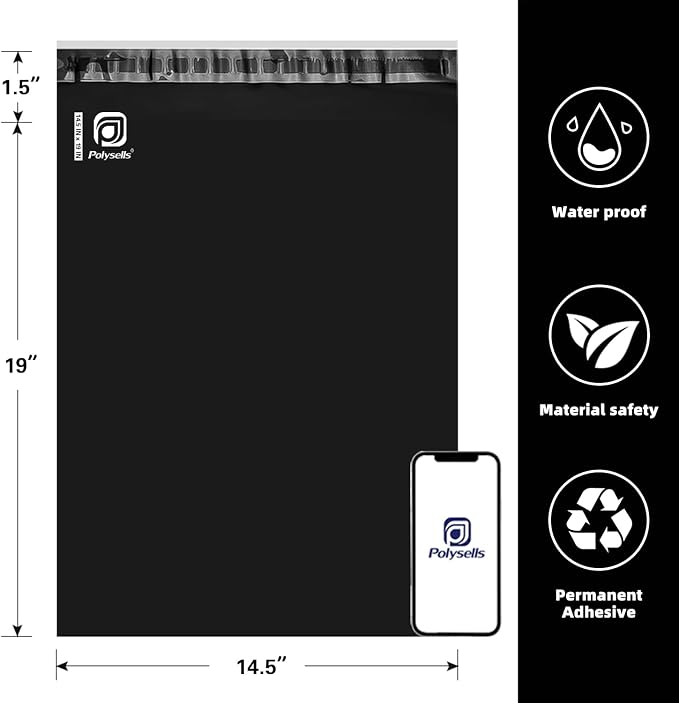POLYSELLS 500 pcs 14.5x19 Inches Black Poly Mailers Shipping Envelopes - Image 2