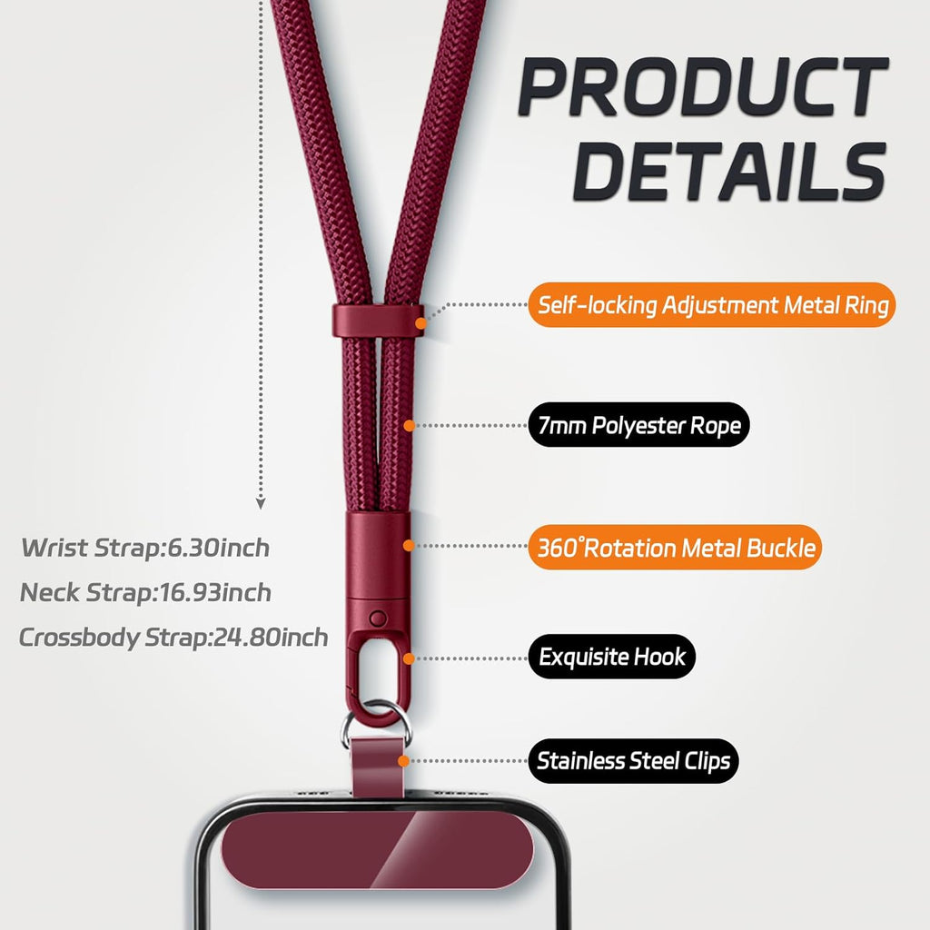2 Pack Phone Lanyard,2×Phone Neck Strap,4×Tether Tabs,Universal Cell Phone Multifuctional Patch Polyester Lanyards,Cell Phone Lanyards for Women and Men(wine+light camel)