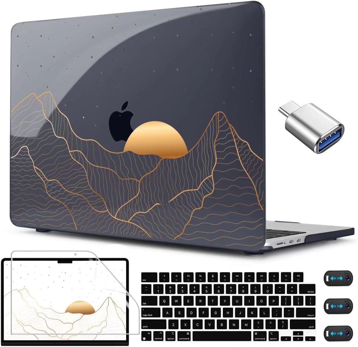 CISSOOK Compatible with MacBook Air 13.6 Inch M4 M3 M2 Case 2022 2023 2024 2025, Crystal Black Plastic Hard Shell Case Cover for MacBook Air 13.6" A3240 A3113 A2681, Sun & Mountain