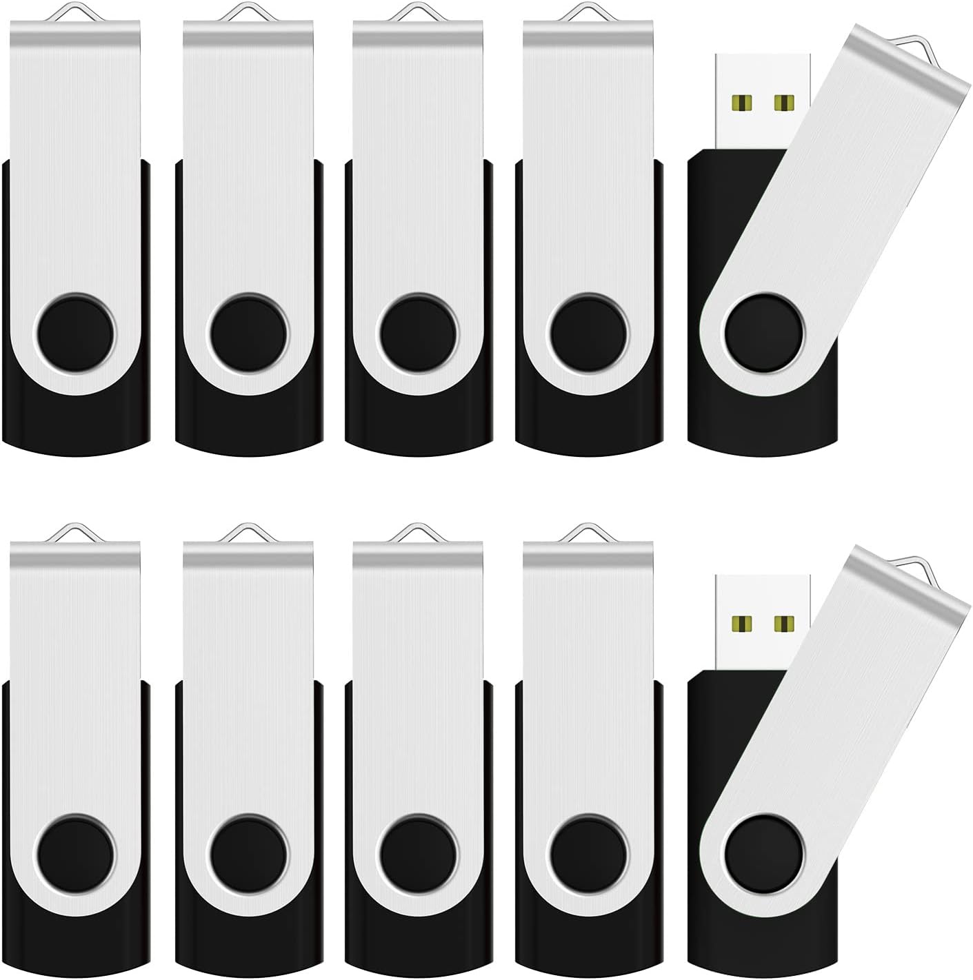 JUANWE 16GB USB Flash Drives 10 Pack, Bulk Thumb Drives USB 2.0 Foldable 360°Swivel USB Storage Flash Drive Memory Sticks, Jump Drive Mutipack Pen Drive Zip Drive Flashdrive for PC/Tablet, Black