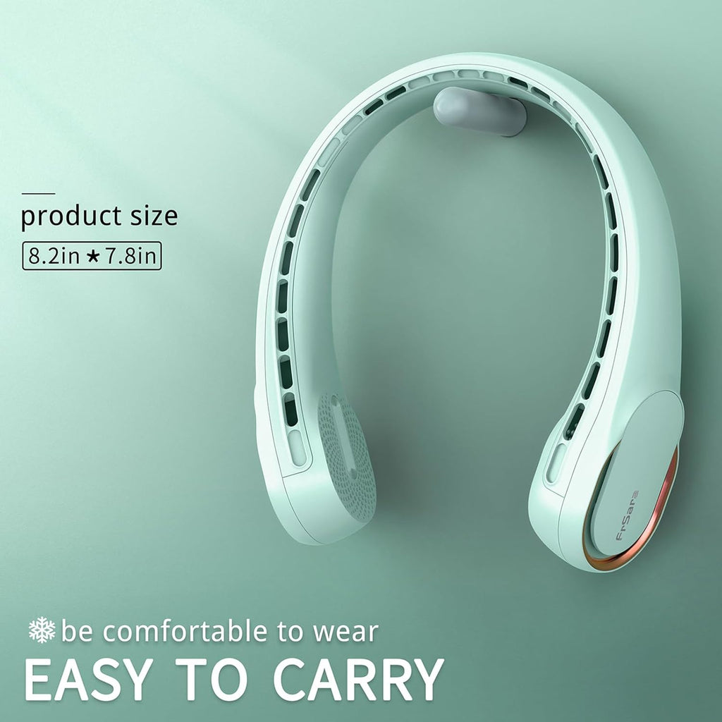 FrSara Neck Fan,Personal Fans for Your Neck, Adjustable, 360° Cooling, Super Quiet, No Blade Fan Design, No Hair Twisting, Even Air Volume On Both Sides, Non-Slip, Short Charging, Long Use Time