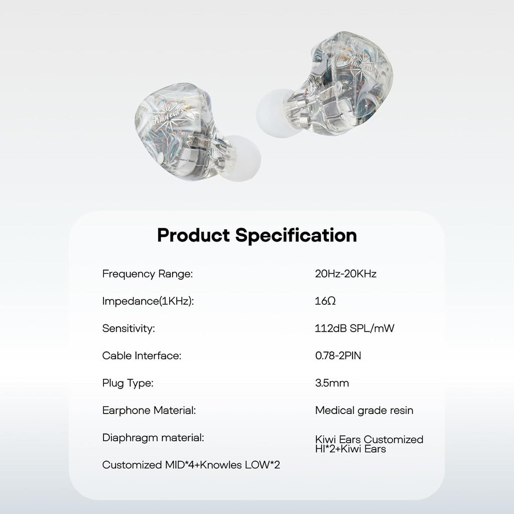 Linsoul Kiwi Ears Orchestra Lite Performance Custom 8BA in-Ear Monitor IEM with Detachable 4-core 7N Oxygen-Free Copper OFC Cable, Handcrafts Faceplate for Audiophile Studio Musician (Clear)
