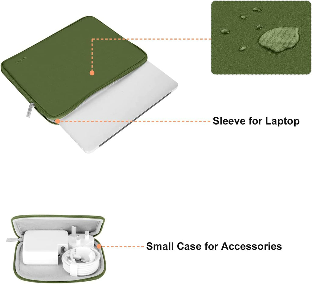 MOSISO Laptop Case 13.3 inch, 13-13.3 inch Laptop Sleeve Bag Compatible with MacBook Air/Pro 13/Pro 14 M5 M4 M3 M2 M1, HP Dell ASUS Lenovo, Neoprene Computer Sleeve Bag with Small Case, Army Green
