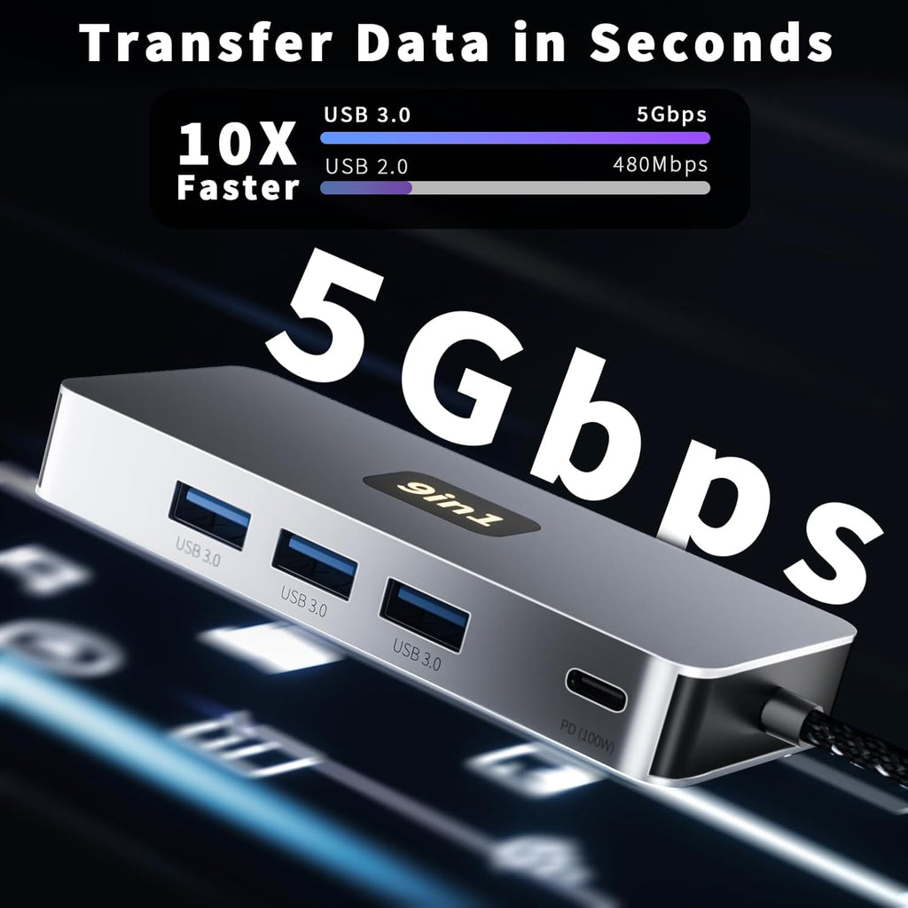 USB C Hub, 9 in 1 USB C to 4K@60HZ HDMI Multiport Adapter, RJ45 Gigabit Ethernet, 3 USB 3.0 Ports, SD/TF Card Reader, PD 100W, Desigend for MacBook Pro Air HP XPS and Other Type C Devices