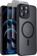 Designed for iPhone 12 Pro Max Case, Compatible with MagSafe, with Privacy Screen Protectors X2, [Camera Protection] [15FT Military Drop Protection] Shockproof Phone Case, 6.7", Black