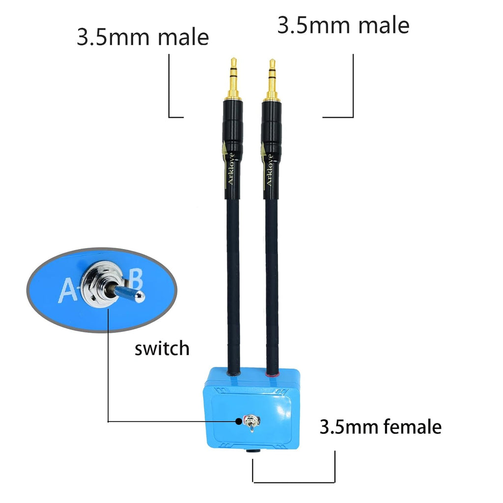 7ft Sound Channel swicher 1/8" aux Input 3.5mm Female to 2X 3.5 Output Switch Selector 2 in 1 Out R/L Stereo Audio 1 in 2 Out Stereo Audio Splitter with Phone pc Player