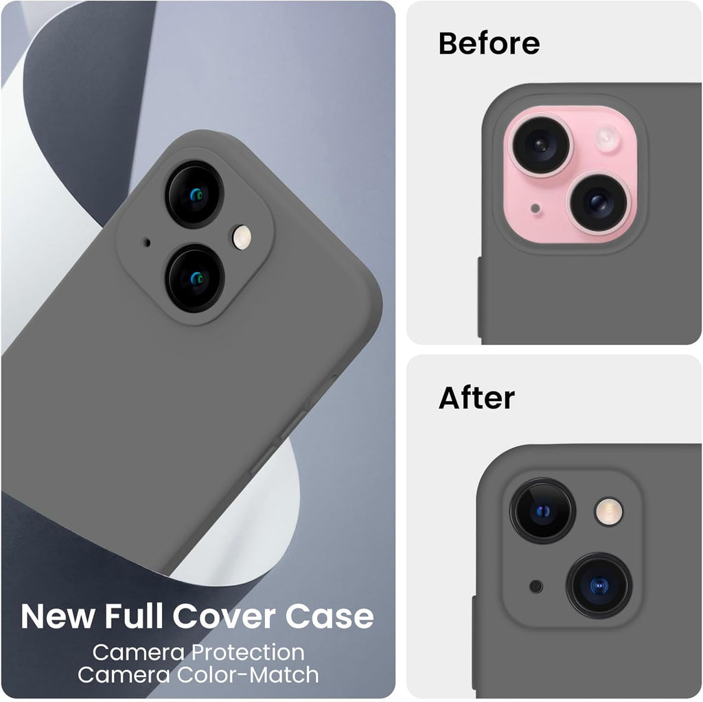 FireNova Designed for iPhone 15 Case, Silicone Upgraded [Camera Protection] Phone Case with [2 Screen Protectors], Soft Anti-Scratch Microfiber Lining Inside, 6.1 inch, Space Gray