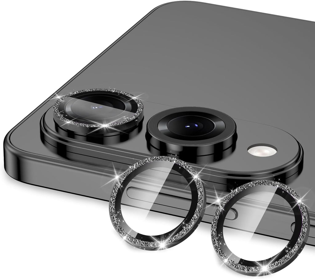for Samsung Galaxy S25 Edge Camera Lens Protector, Individual Metal Ring Tempered Glass Lens Cover, [Strong Adsorption] Scratch Resistant Ultra-Thin HD Clear Lens Cover, 1 Set-Black Sparkly