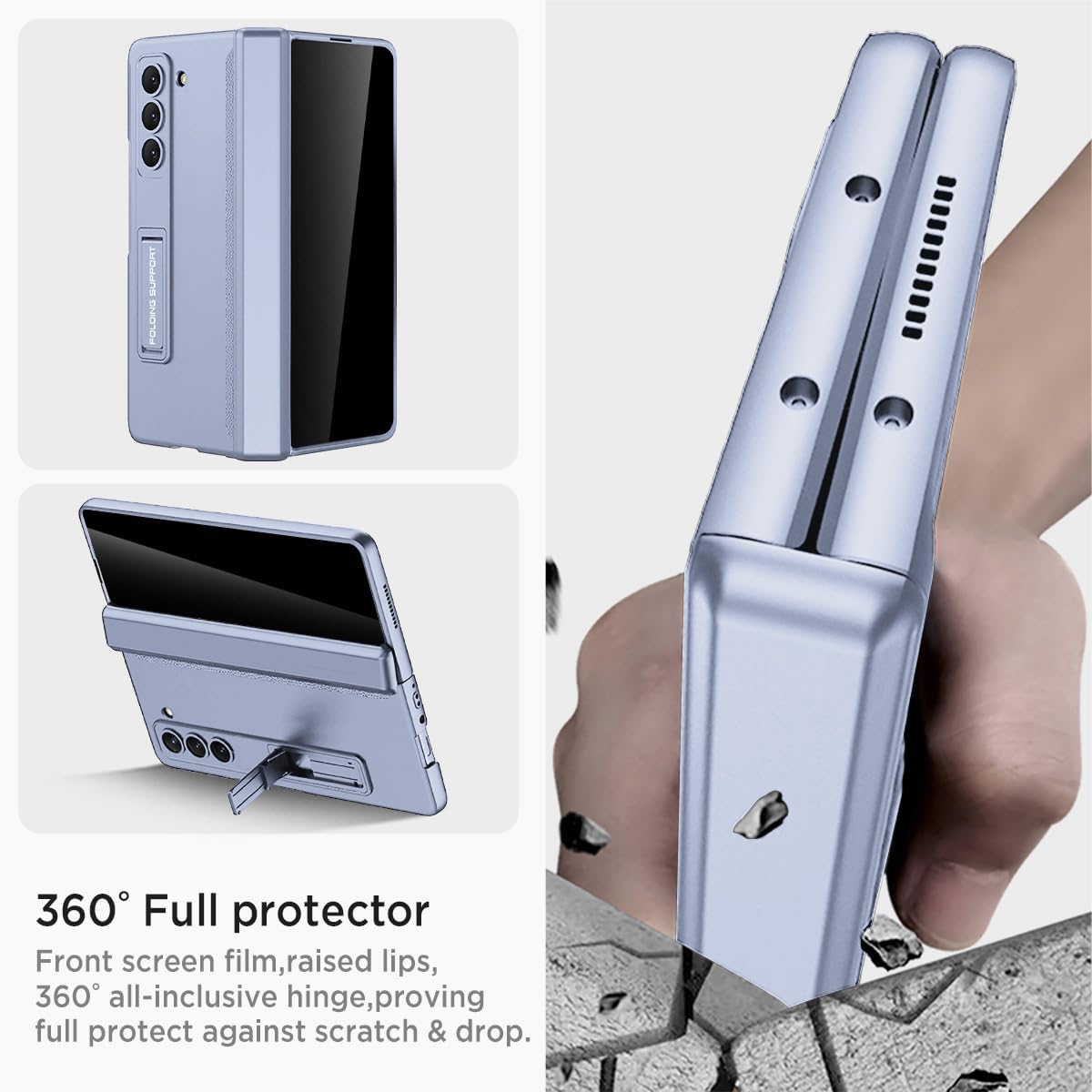 Miimall for Samsung Galaxy Z Fold 5 Case with Privacy Screen Protector, Built-in Adjustable Kickstand & Magnetic Hinge Protection All-Inclusive Protective Case for Galaxy Z Fold 5 5G(Ice Blue)