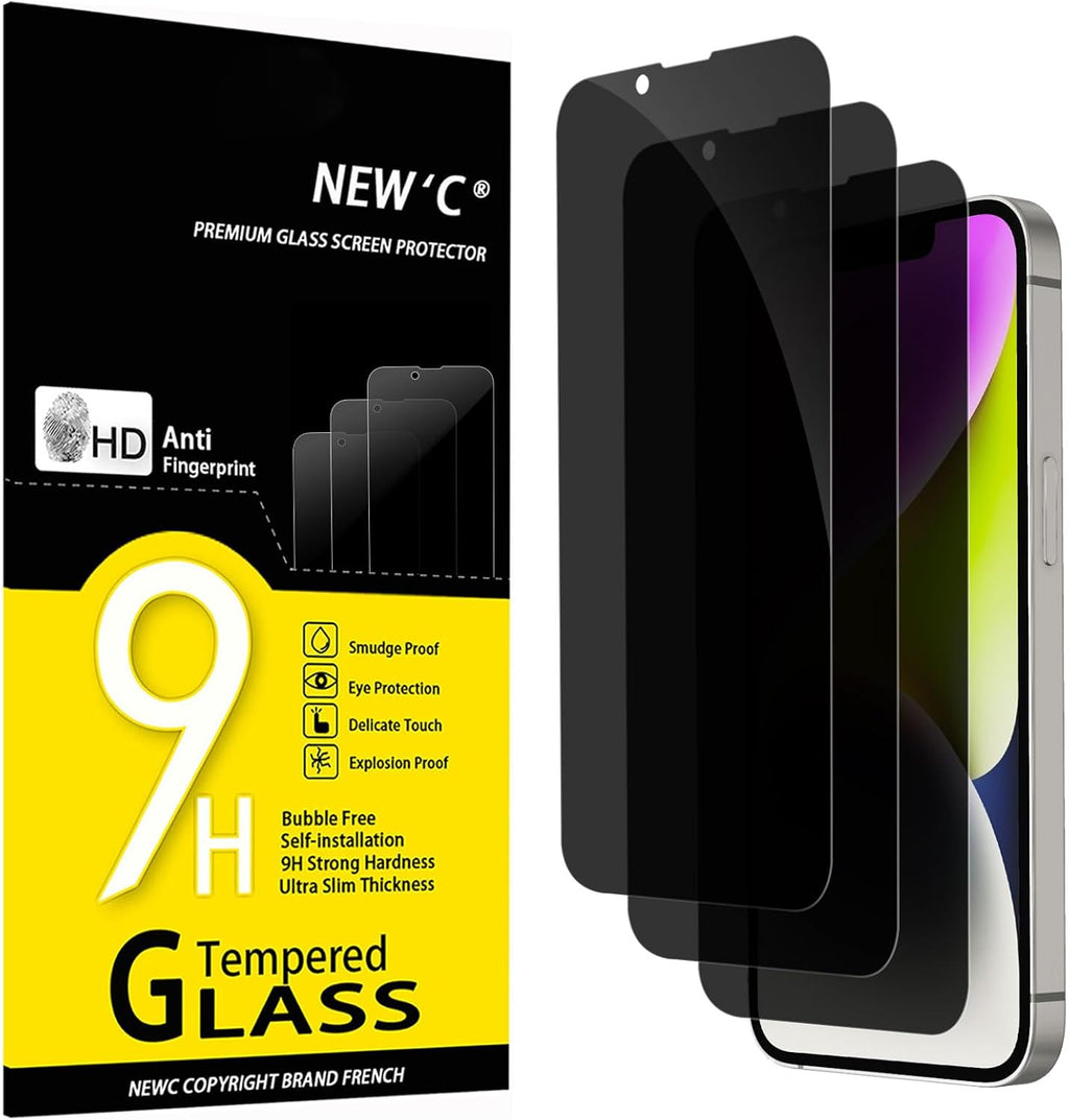 NEW'C 3 Pack Privacy for iPhone 16e, iPhone 14, iPhone 13, iPhone 13 Proo Screen Protector (6.1 inches), Enhanced 28-Degree Privacy Angle, Ultra Durable 9H Hardness, Bubble-Free