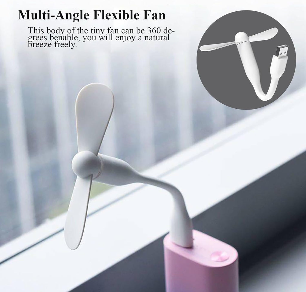 Mini USB Fan, Portable Pocket Fan USB-A Powered Little Cooler, Quiet Operation, for Home Office Car Outdoor Travel- 4 Pack (White)