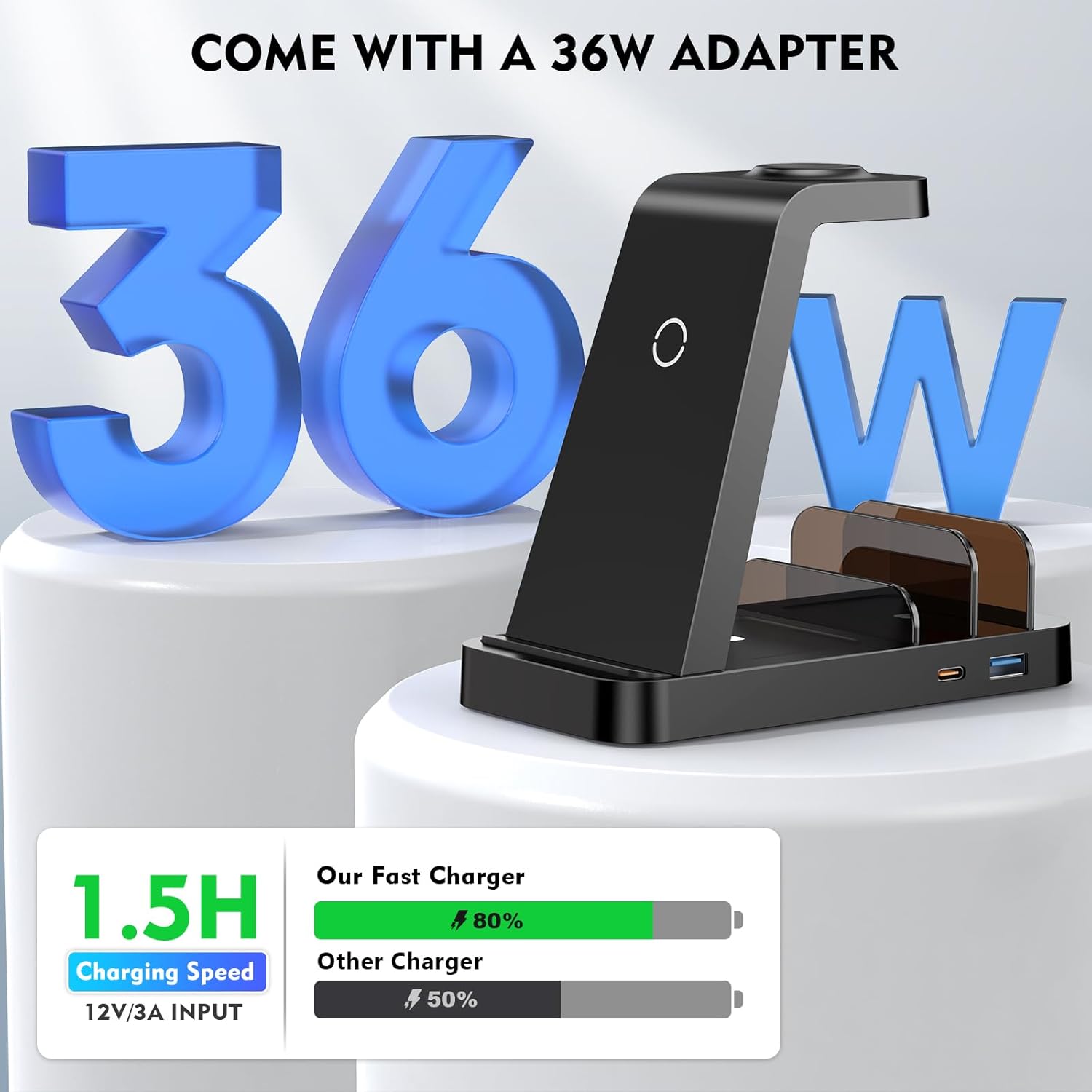 Wireless Charger for iPhone - 5 in 1 Charging Station for Multiple Devices Apple: Fast Wireless Charging Stand Dock for iPhone 16e 16 15 14 13 12 Pro Max Apple Watch Airpods