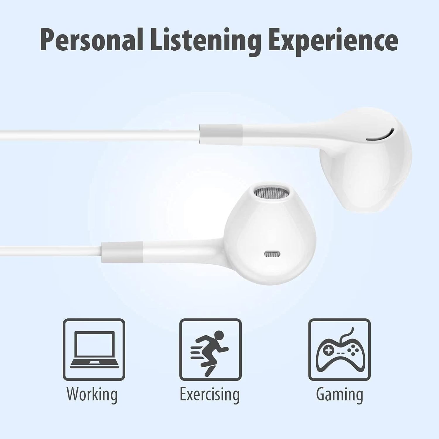 Earbuds Headphones 5 in One Pack, Wired Earbud with Heavy Bass Stereo Noise Blocking, Microphone, Compatible with iPhone, Android Phones, Laptops, Computers, iPad or Any Device with 3.5mm Interface