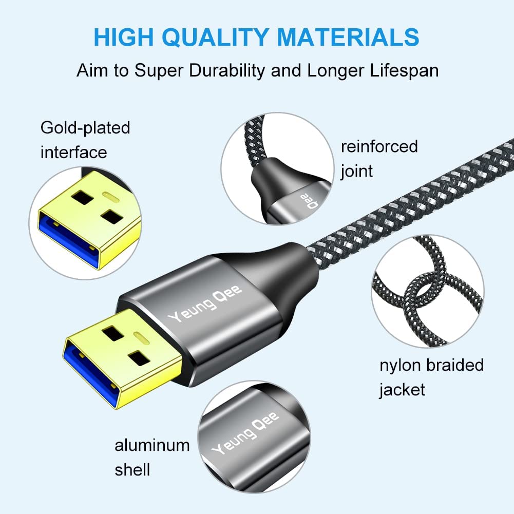 USB 3.0 A to A Male Cable 20 ft,Super Speed Type A Male to Male Cable USB 3.0 Double End USB Cord for Hard Disk, Cameras,Laptop Cooler, DVD Player and More (20FT/6M)