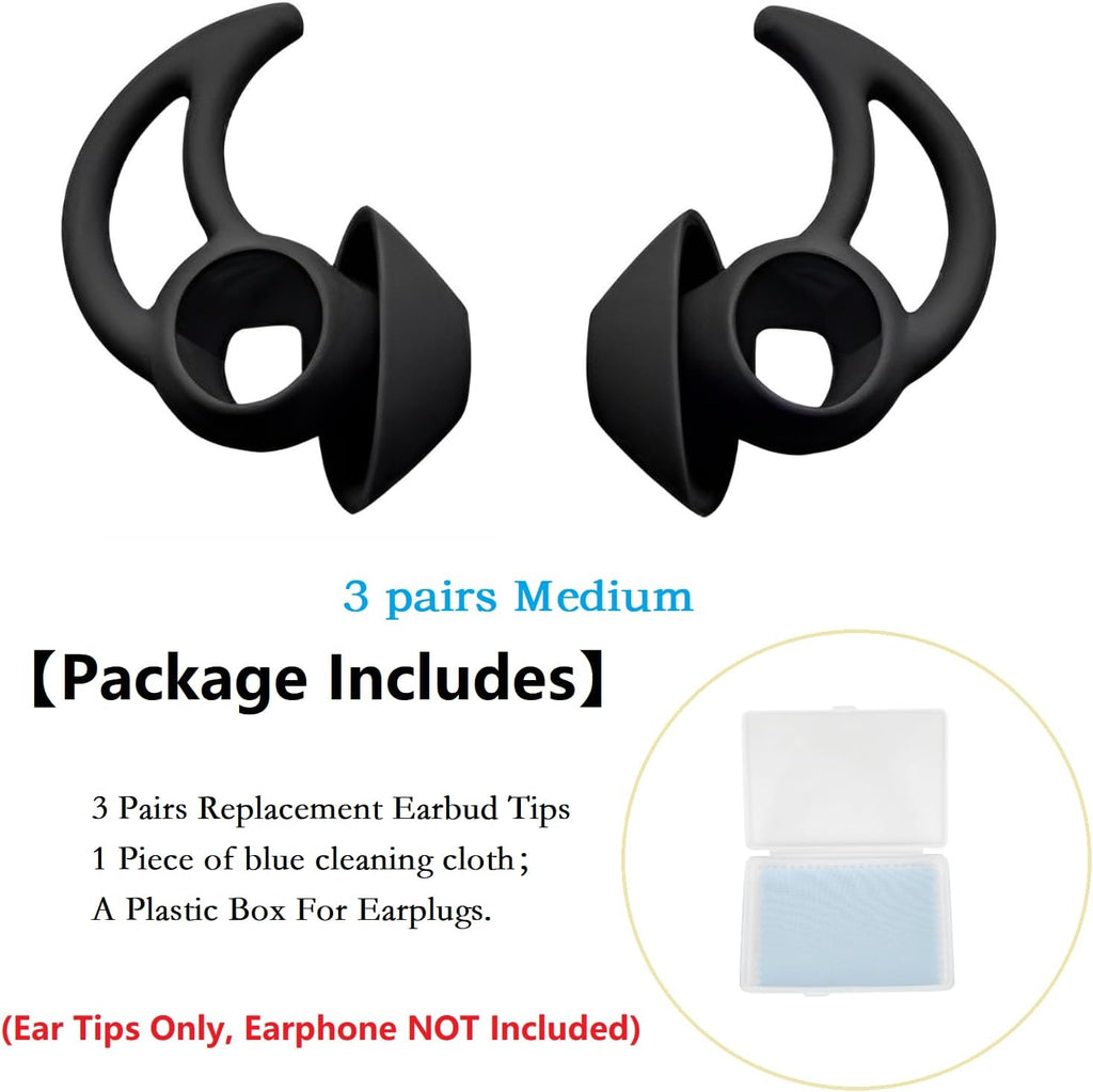 Silicone Earbud Tips 3 Pairs, Medium Replacement Eartips, Soft Earbud Tips Compatible with Bose QuietComfort Earbuds and Sport Earbuds,Black