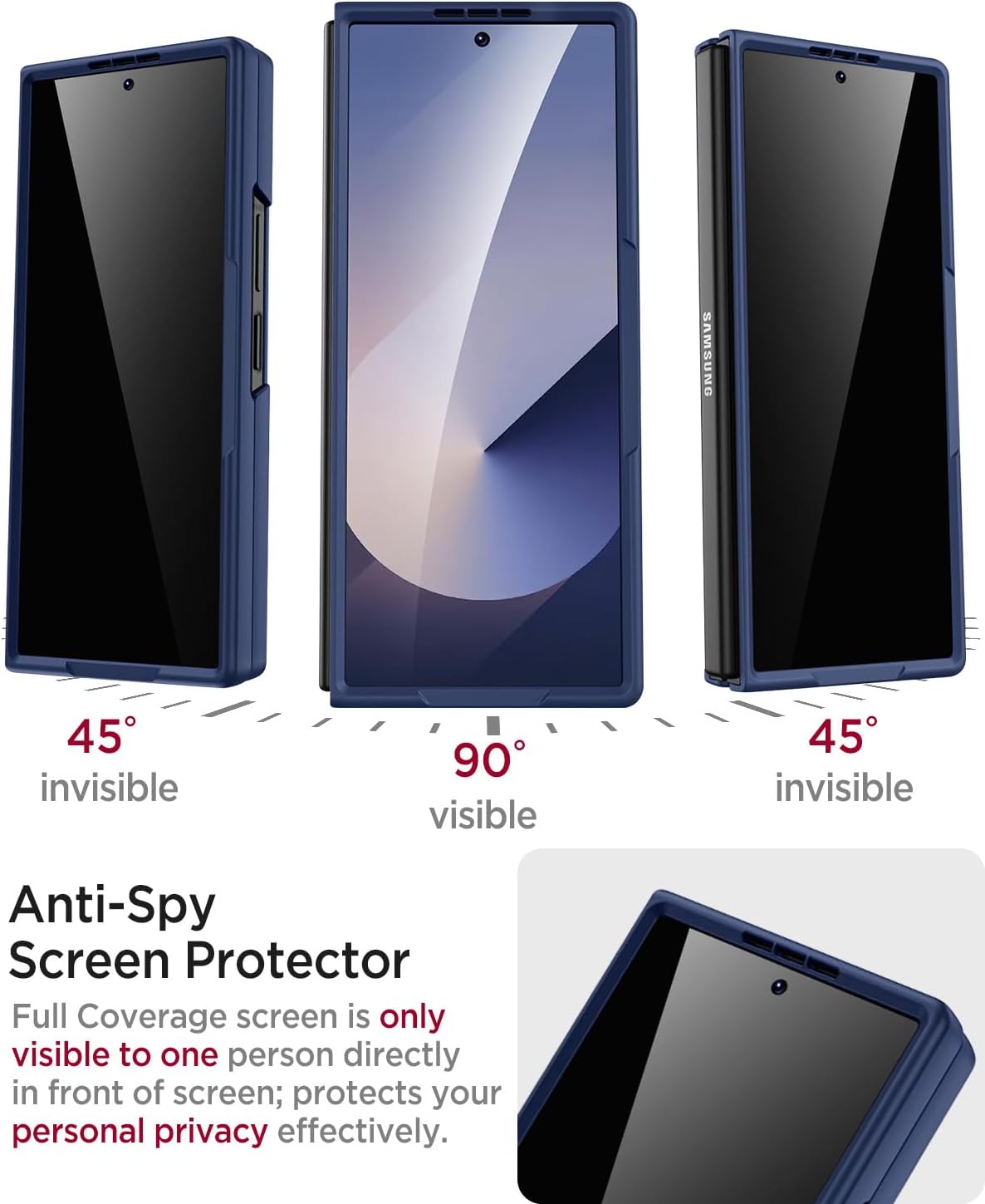Miimall for Samsung Galaxy Z Fold 6 Case with S Pen Holder Slot [Military Grade Drop][Built-in Privacy Screen & Invisible Kickstand] Slim Thin Protective Phone Case for Galaxy Z Fold 6 5G Cover Blue