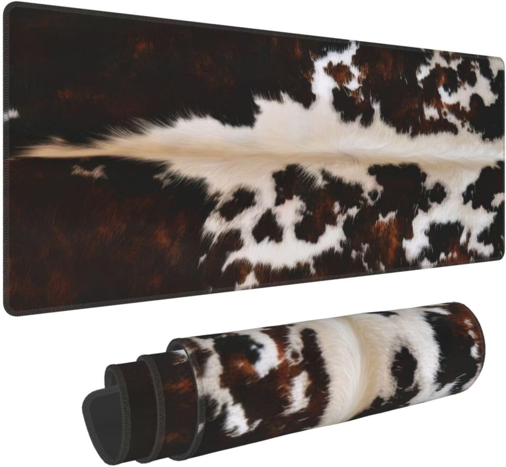 Gaming Mouse Pad, Large Non-Slip Rubber Base Mousepad, Keyboard Mouse Mat, Desk Pad with Stitched Edges, 31.5x11.8inch, Brown Cowhide