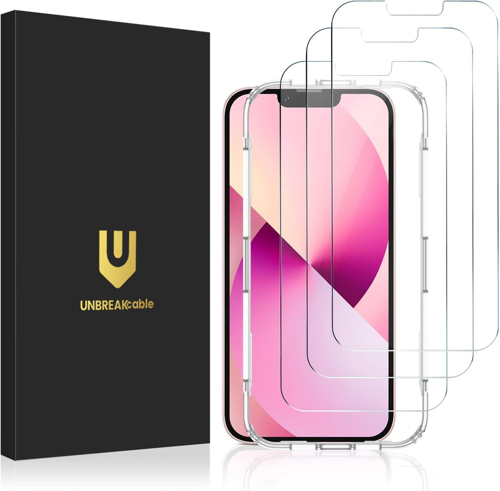 UNBREAKcable 3 Pack Screen Protector for iPhone 13/13 Pro, Double Shatterproof Tempered Glass [Easy Installation] [HD Clear] [Case Friendly] for iPhone 6.1 inch