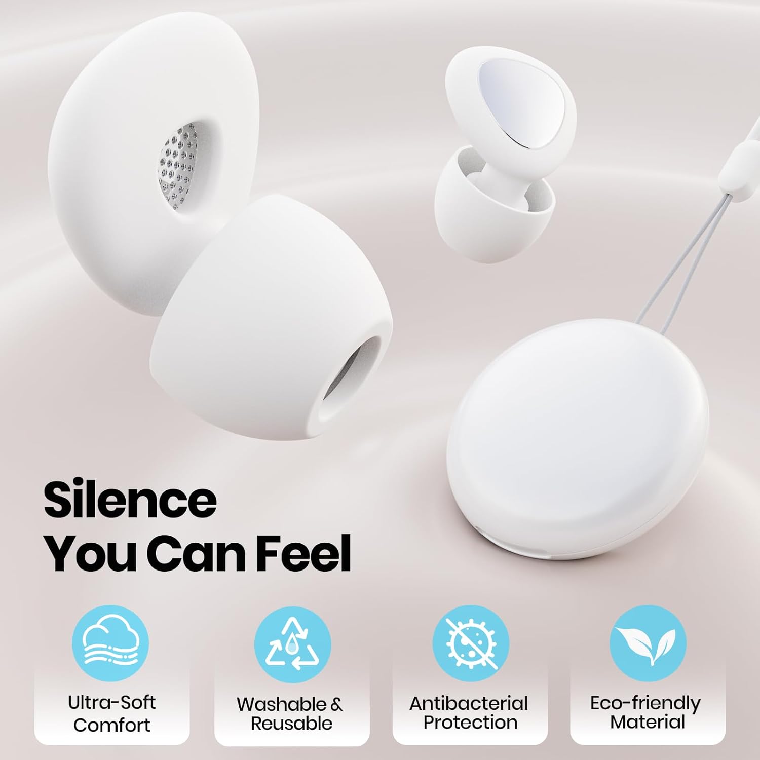 Ear Plugs for Sleeping Noise Cancelling, 45dB Reusable Silicone Ear Plugs for Concert, 8 Tips Earplugs for Noise Reduction, Hearing Protection Earplugs for Sleep, Concert, Snoring, Work, White