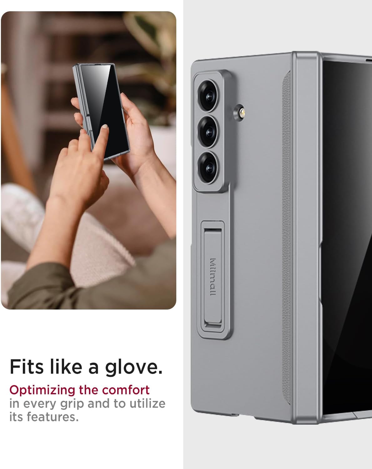 Miimall for Galaxy Z Fold 7 Case with Privacy Screen Protector, Built-in Adjustable Kickstand & Magnetic Hinge & Upgraded Camera Protection All-Inclusive Protective Cases for Galaxy Z Fold 7 5G Grey