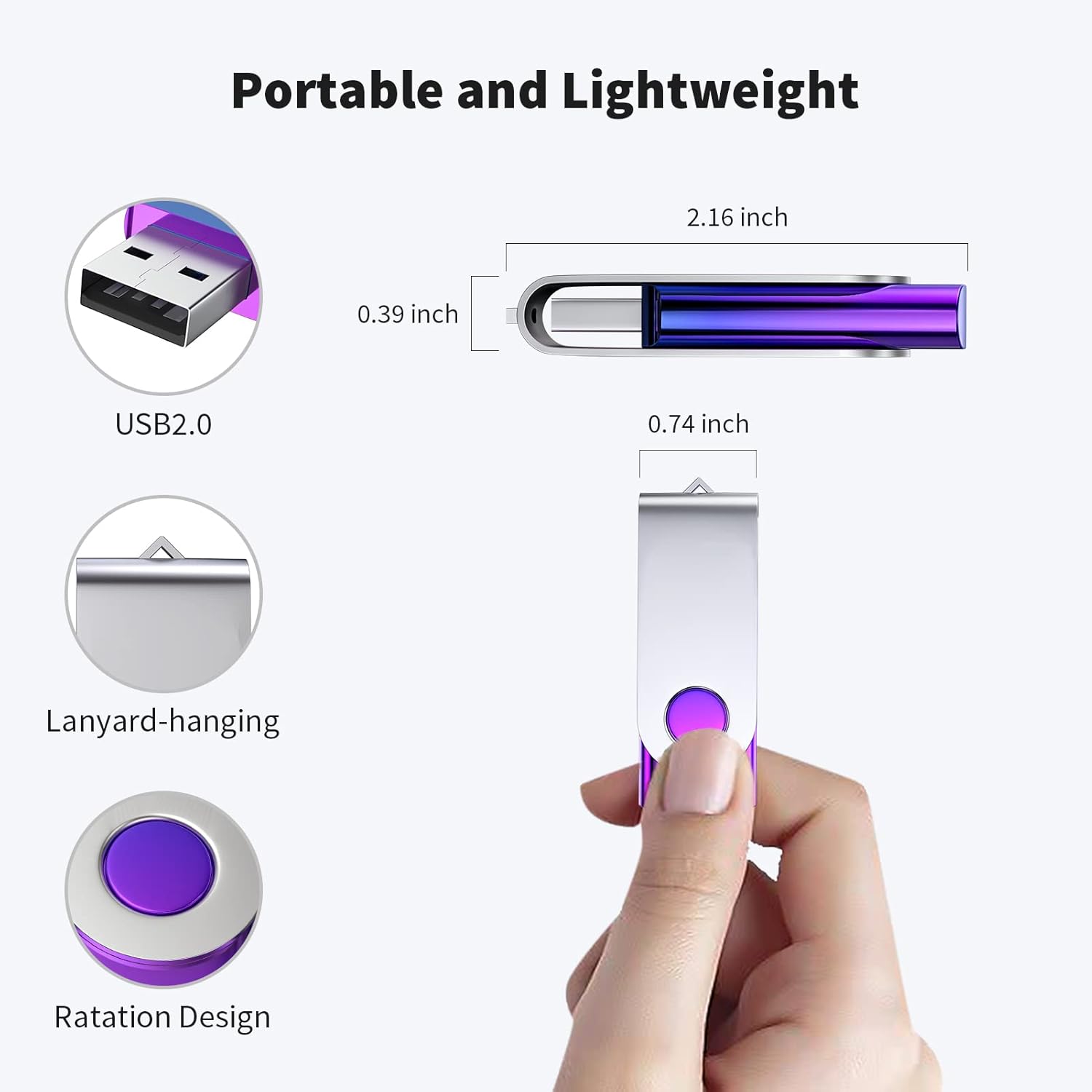 ABLAZE 64GB Flash Drive 2 Pack, USB 2.0 Thumb Drives with Lanyards Swivel USB Memory Stick 64GB（Green and Purple