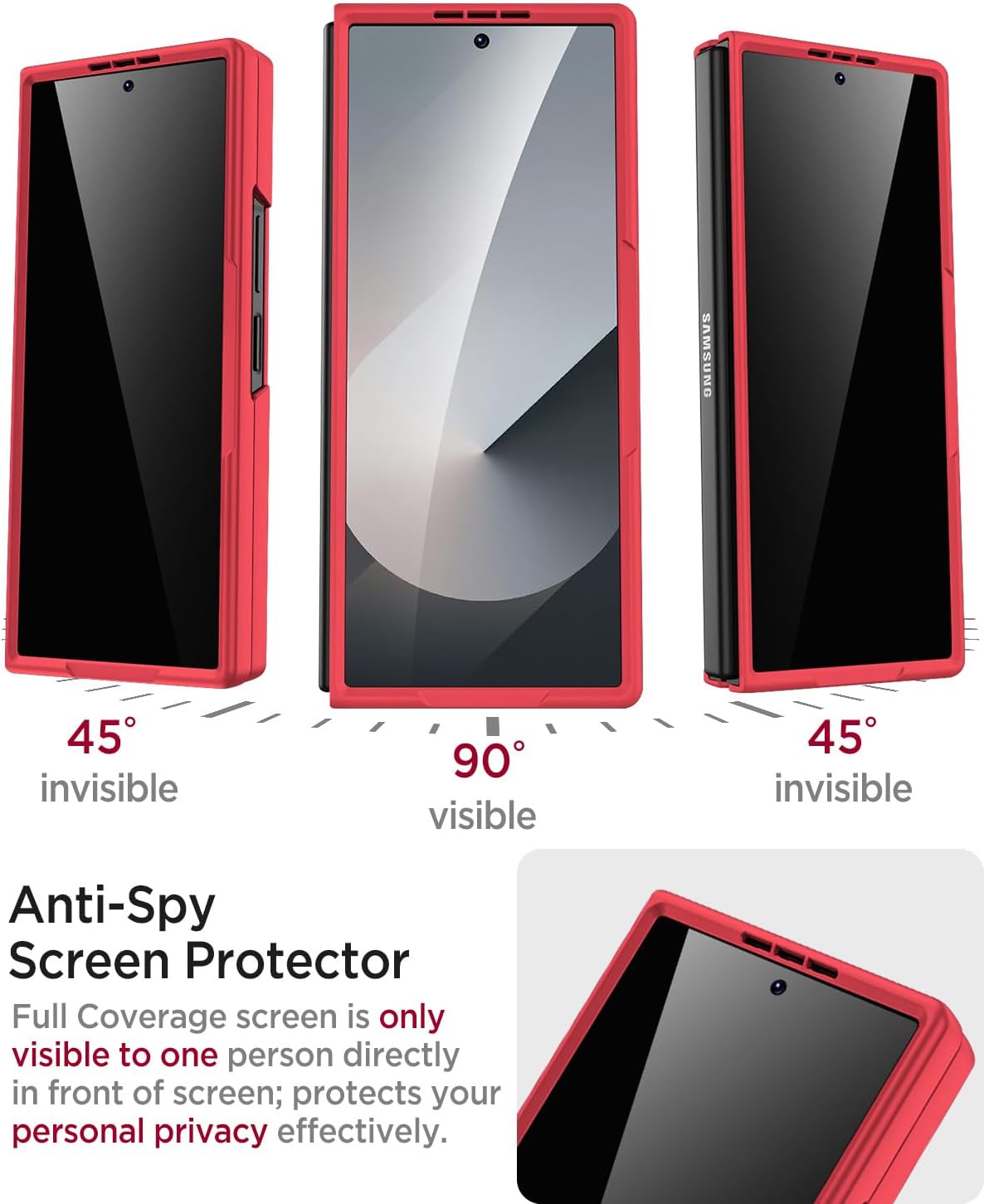 Miimall for Samsung Galaxy Z Fold 6 Case with S Pen Holder Slot [Military Grade Drop] [Built-in Privacy Screen & Invisible Kickstand] Slim Thin Protective Phone Case for Galaxy Z Fold 6 5G Cover Red