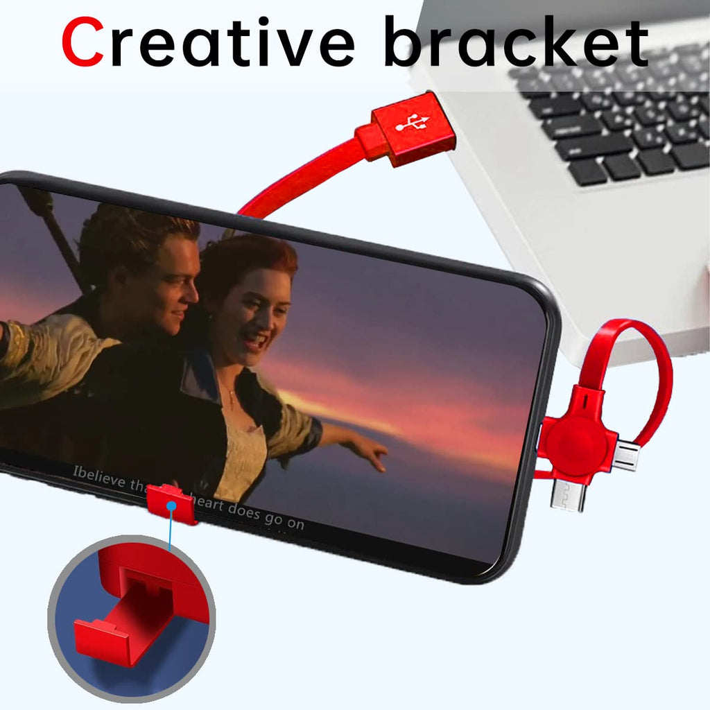 6 Pcs 3 in 1 Retractable Multi Chargers Cable(3.28FT) with USB C/Micro USB/IP and Phone Stand, Festivals and Birthday Gift for Your Family and Friends, Compatible with iPhone/Android/Tablet