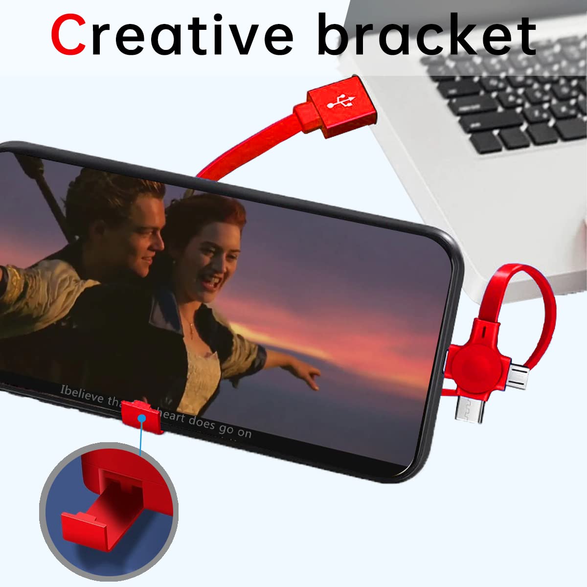 6 Pcs 3 in 1 Retractable Multi Chargers Cable(3.28FT) with USB C/Micro USB/IP and Phone Stand, Festivals and Birthday Gift for Your Family and Friends, Compatible with iPhone/Android/Tablet