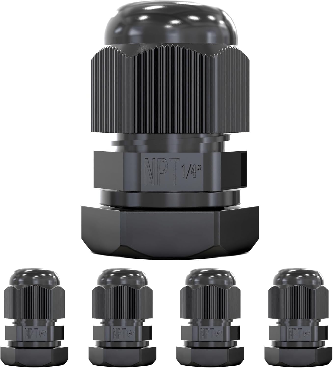MGI SpeedWare 1/4" NPT Strain Relief Nylon Cord Grip Cable Glands, Black Plastic Grommet 20-Pack
