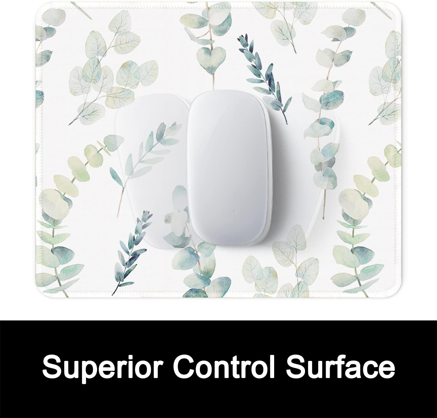 ITNRSIIET Mouse Pad with Stitched Edge Premium Textured Smooth Precise Operation Waterproof Washable Non-Slip Rubber Base Desktop Protection Mat, 10.2×8.3×0.12 inches, Eucalyptus Branches