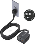 TROND 360° Rotating Flat Plug Extension Cord 10ft, Low Profile Small Power Strip, 3 Side Grounded Outlet, 13A, SPT 16/3 Gauge Cable for Indoor Home Office Kitchen Cruise Travel Essentials, Black