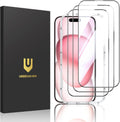 UNBREAKcable 3-Pack Screen Protector for iPhone 15, Double Shatterproof Tempered Glass [Easy Installation Frame] [99.99% HD Clear] [9H Hardness] [Full Coverage] [Case Friendly] for iPhone 6.1 inch