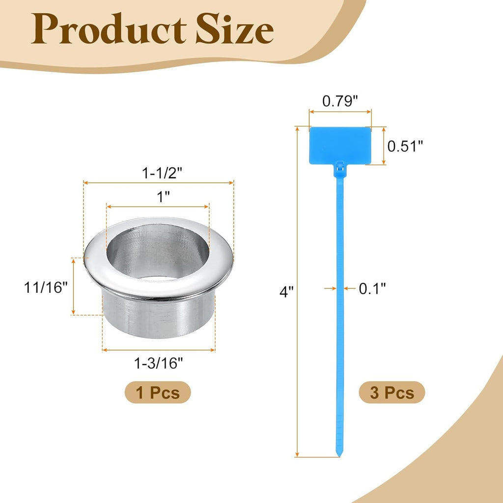 uxcell Desk Grommet, 1-3/16" (30mm) Zinc Alloy Cable Hole Cover Wire Cord Organizer with Marked Cable Ties for Home Office Desktop Wire, Silver Tone
