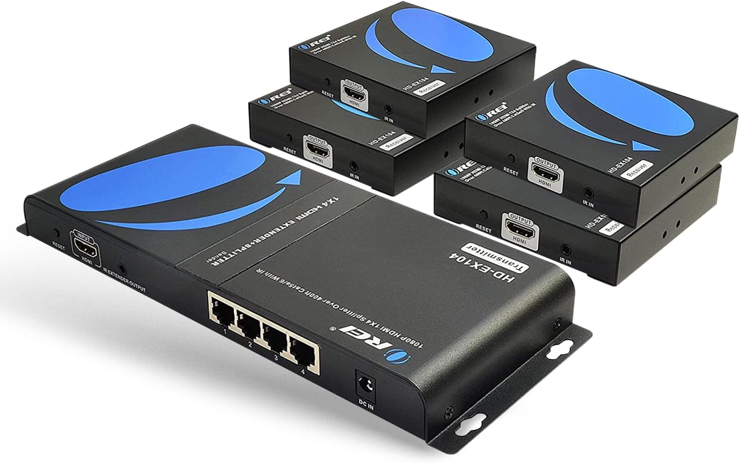 OREI 1x4 HDMI Extender Splitter Over Single Cable CAT6/7 1080P With IR Remote EDID Management - Up to 400 Ft - Loop Out - Low Latency Black
